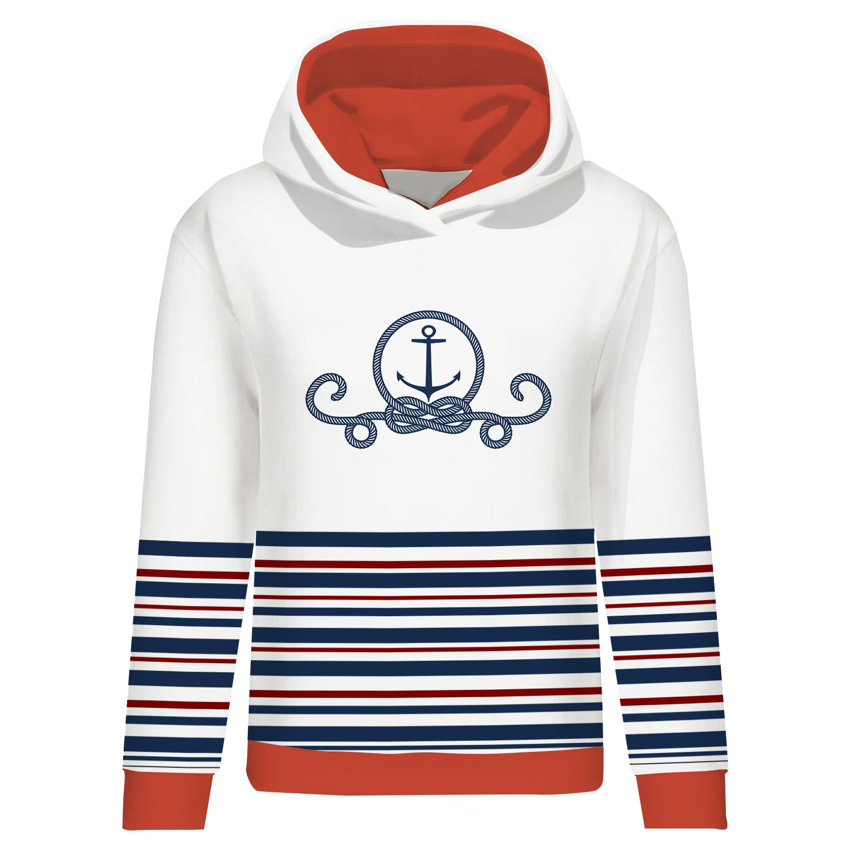 CLASSIC WOMEN’S HOODIE (POLA) - ANCHOR / stripes (marine) - looped knit fabric 