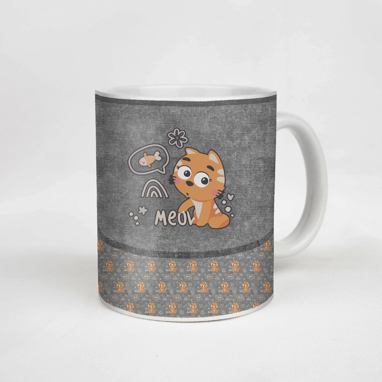 MUG WITH PRINT - CATS / meow (CATS WORLD ) / ACID WASH GREY