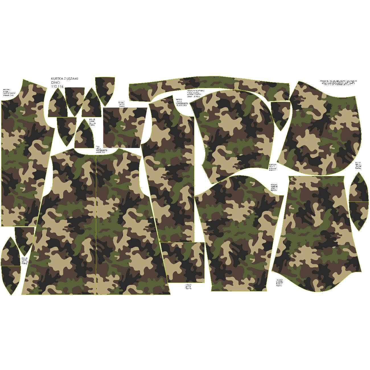 KIDS JACKET DINO (ZOE) - CAMOUFLAGE OLIVE - sewing set