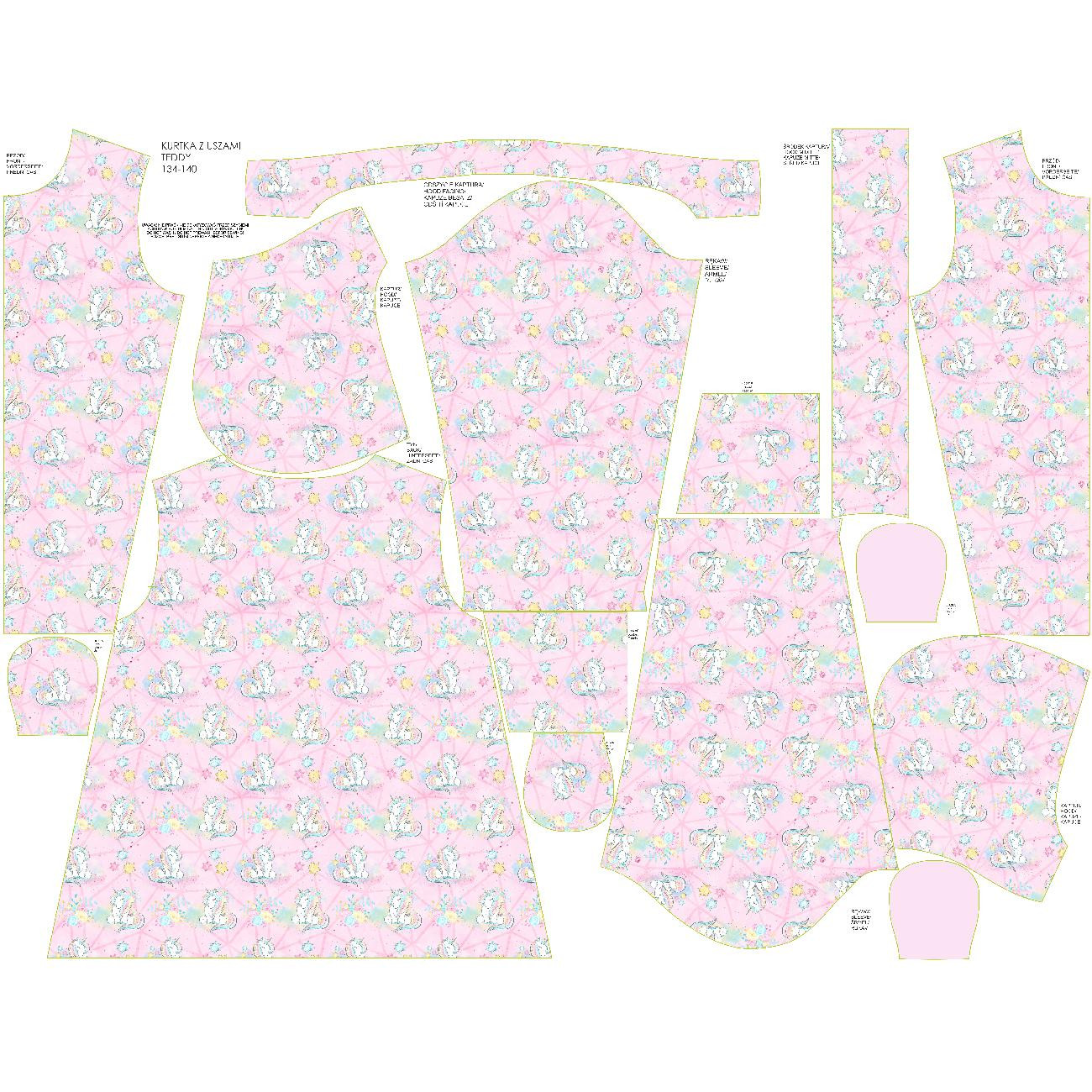 KIDS JACKET TEDDY (ZOE) - UNICORNS AND FLOWERS pat. 2 (WONDERLAND) - sewing set