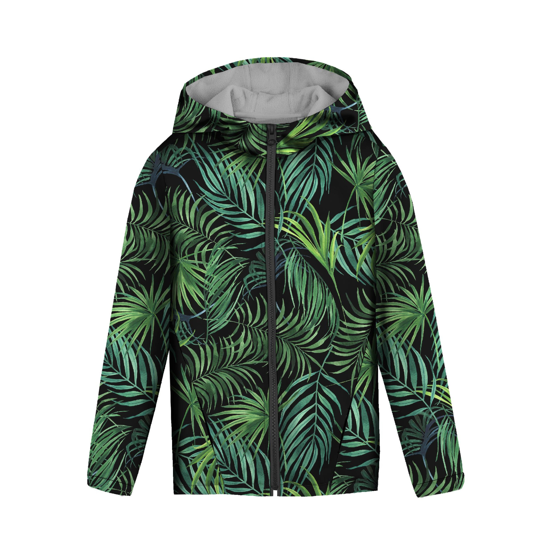 KIDS JACKET TEDDY (ZOE) - PALM LEAVES pat. 4 / black - sewing set