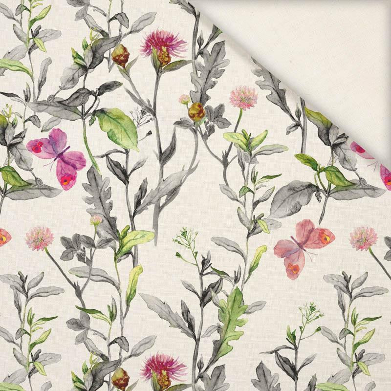 MEADOW / butterflies - ecru - Linen with viscose