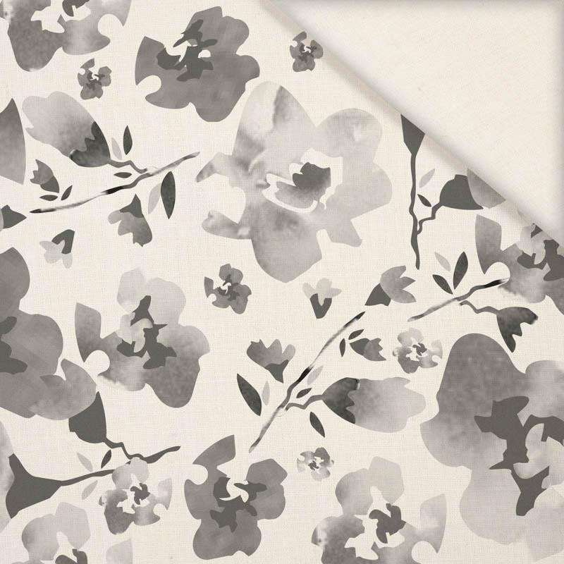 WATER-COLOR FLOWERS pat. 1 (grey) - Linen with viscose