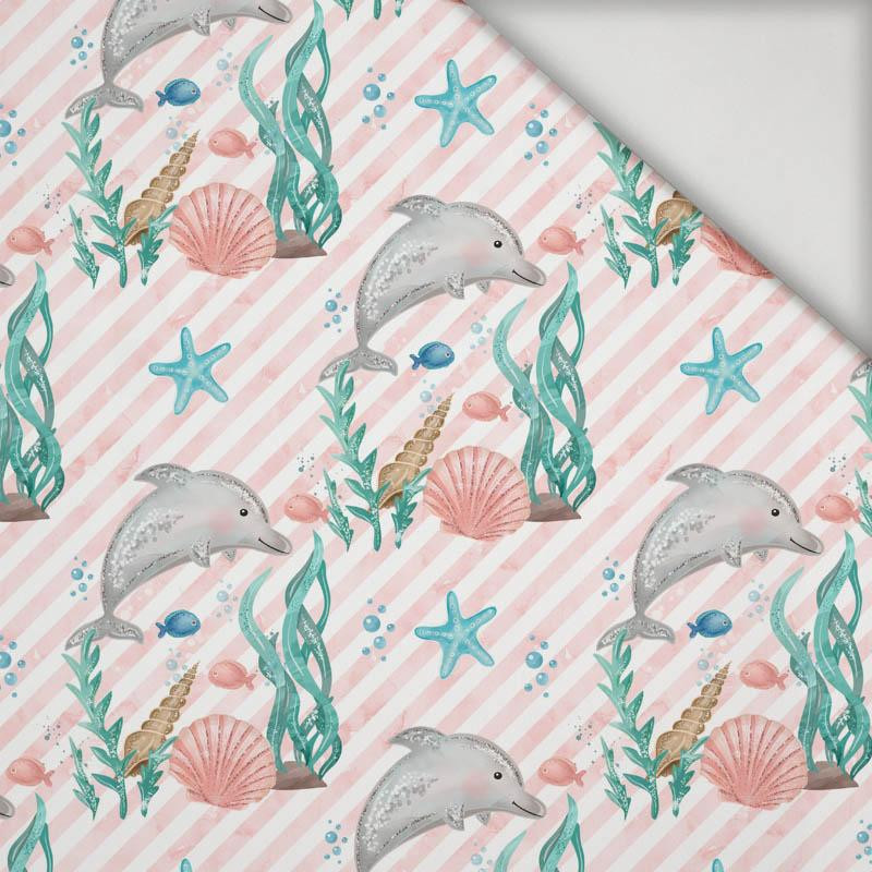 DOLPHINS / STRIPES (MAGICAL OCEAN) / pink - swimsuit lycra