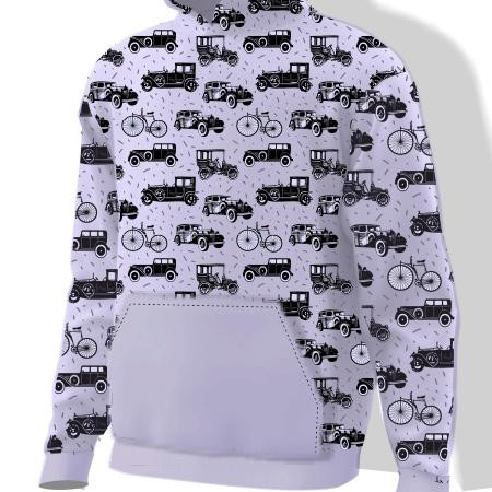 MEN’S HOODIE (COLORADO) - BLACK OLD CARS - thick looped knit 