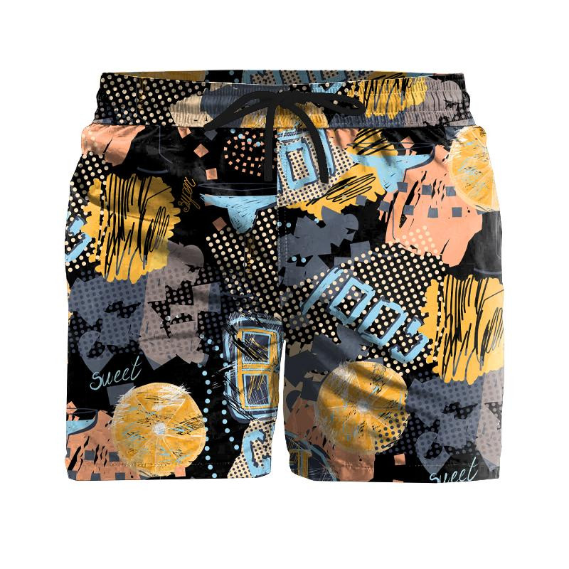 Men's swim trunks - GRAFFITI ORANGES / black - sewing set