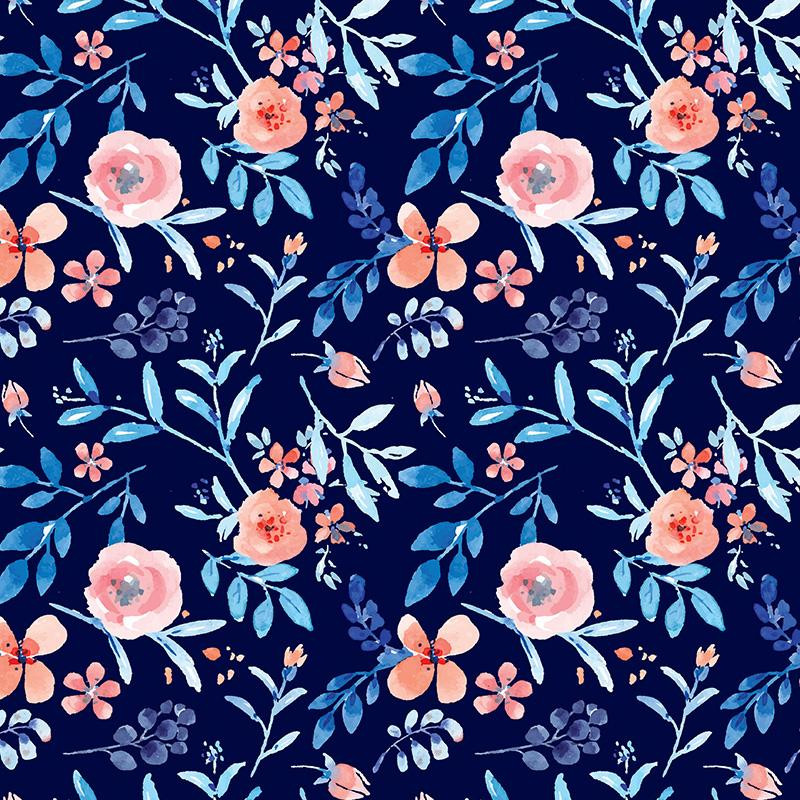 PAINTED PEONIES / navy