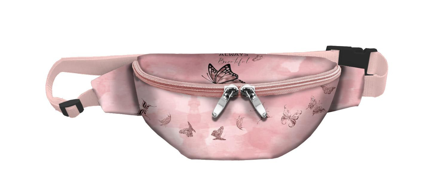 HIP BAG - ALWAYS BEAUTIFUL (GLITTER BUTTERFLIES) / CAMOUFLAGE pat. 2 (rose quartz) / Choice of sizes