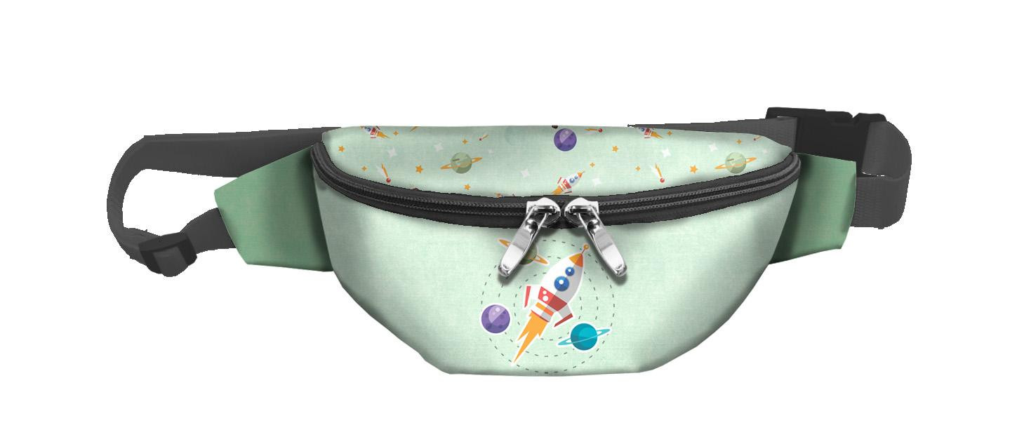 HIP BAG - ROCKET AND PLANETS (SPACE EXPEDITION) / ACID WASH MINT  / Choice of sizes