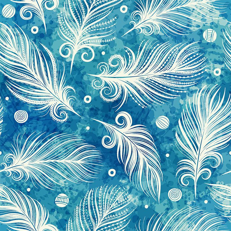 WHITE FEATHERS / blue - Cotton woven fabric