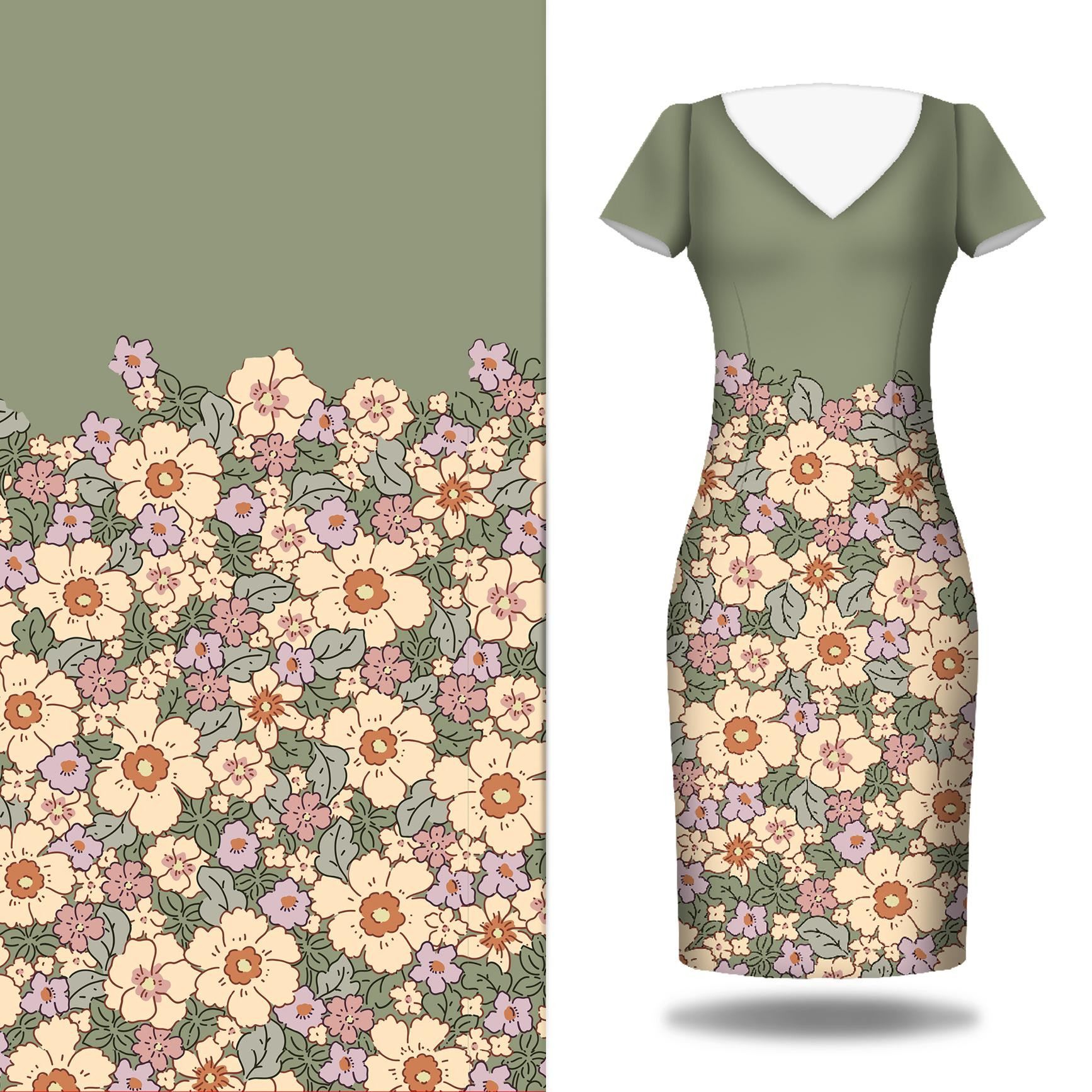 PASTEL FLOWERS PAT 2 - dress panel Linen 100%