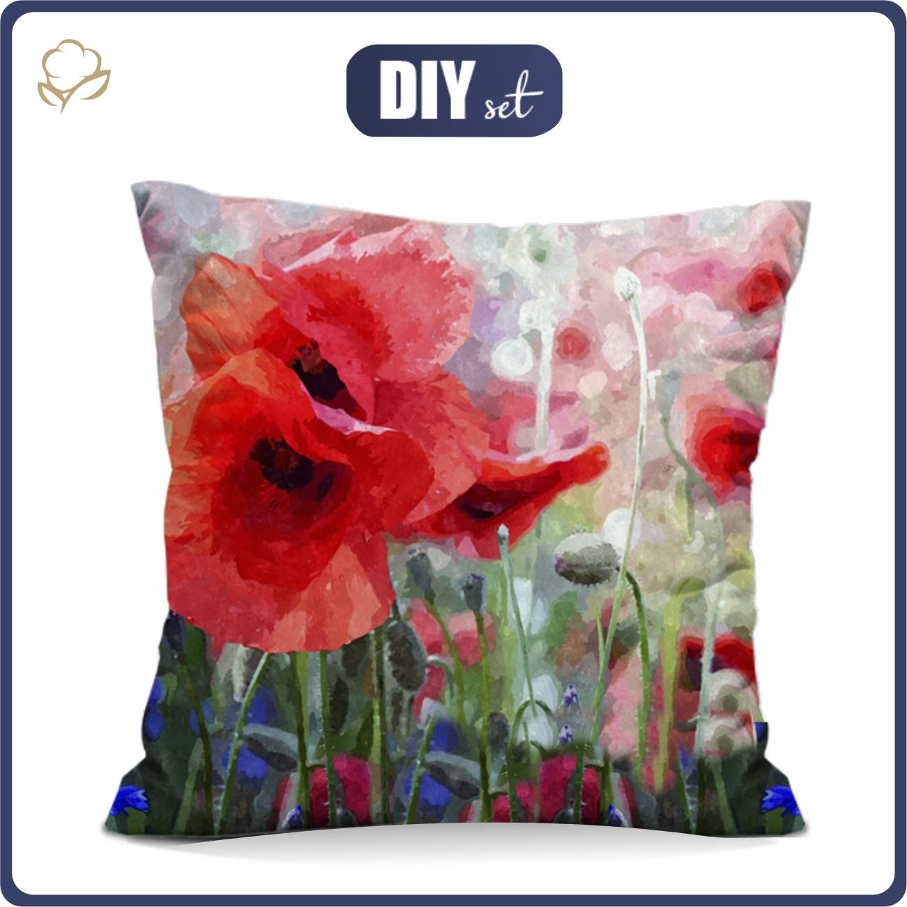 PILLOW 45X45 - POPPIES pat. 1 - Cotton woven fabric - sewing set