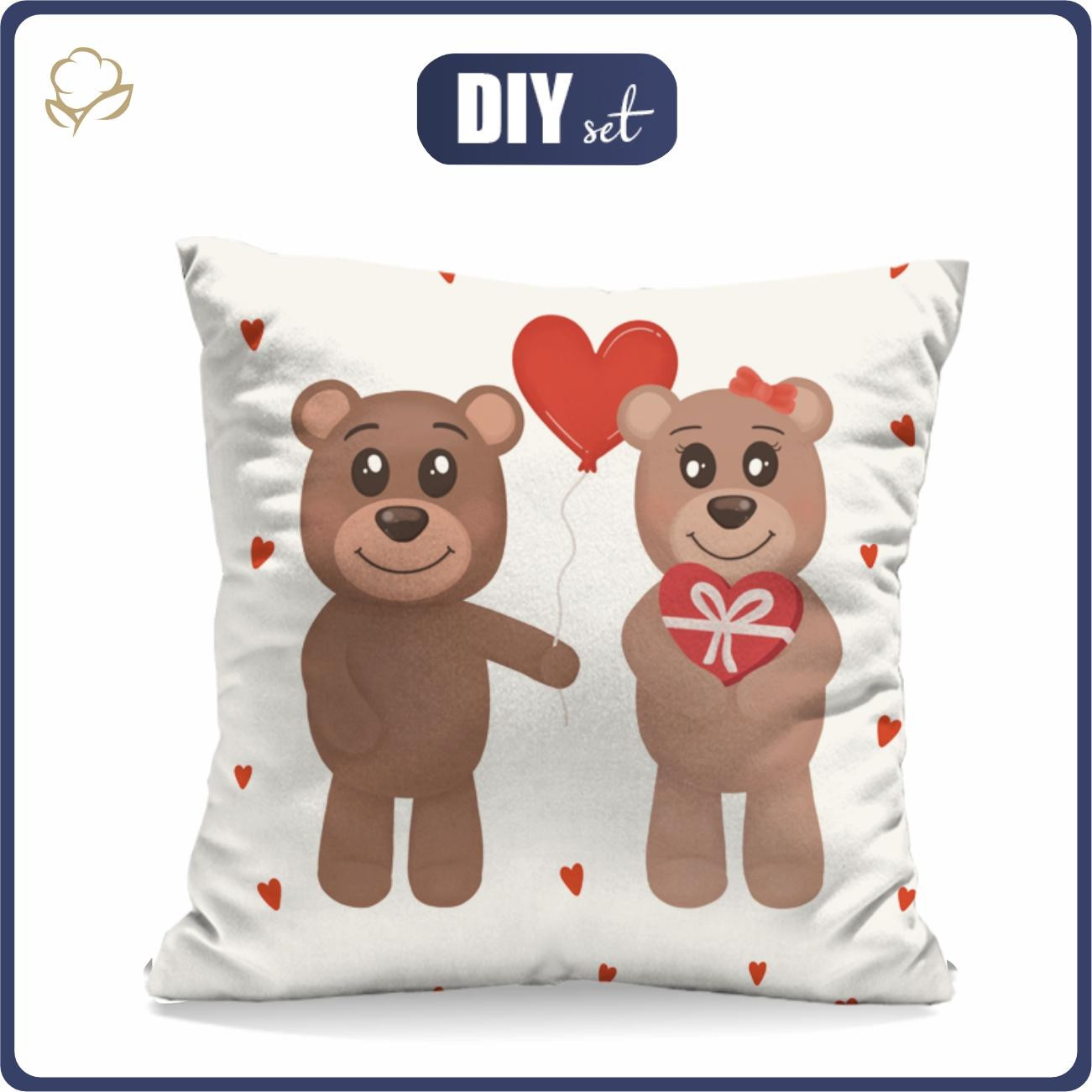 PILLOW 45x45 - BEARS IN LOVE pat. 1 (BEARS IN LOVE) - Upholstery velour - sewing set