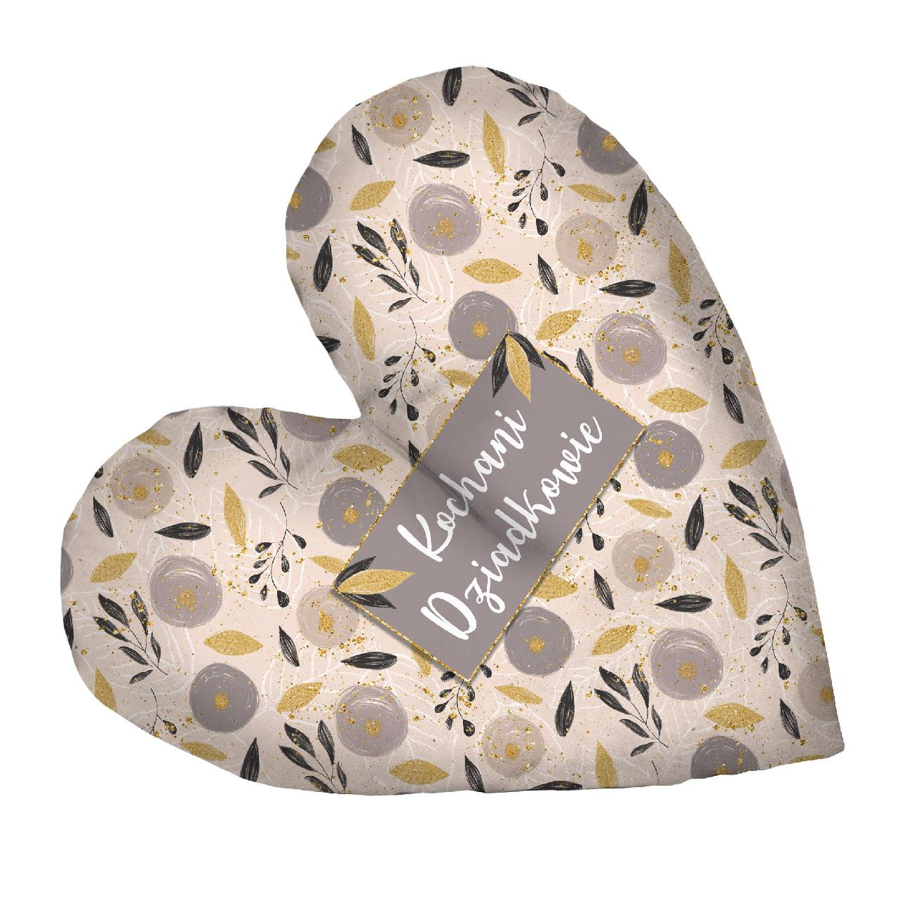 DECORATIVE PILLOW HEART - KOCHANI DZIADKOWIE / FLOWERS pat. 8 (gold)