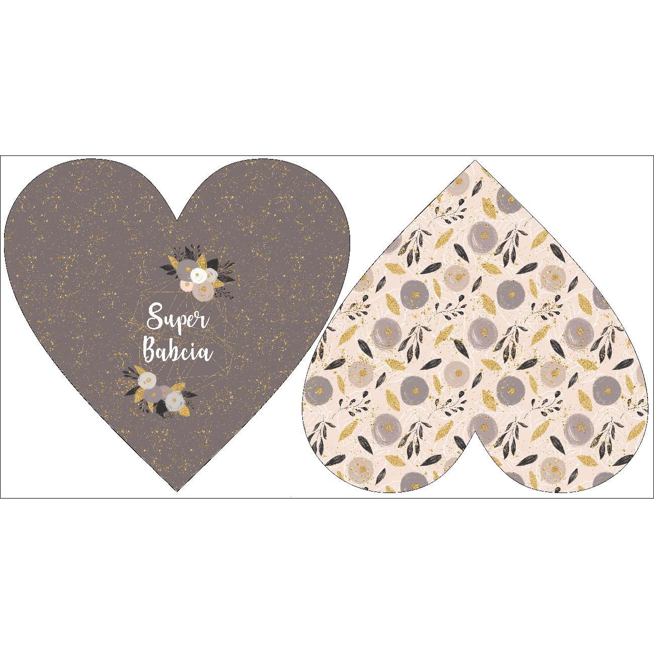 DECORATIVE PILLOW HEART -  SUPER BABCIA / FLOWER BOUQUET  pat. 7 (gold)