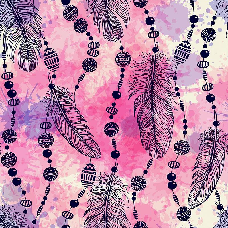 PINK FEATHERS AND BEADS - Cotton woven fabric