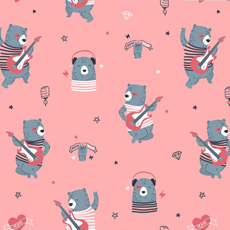 Rock N Roll bear / peach - Cotton woven fabric