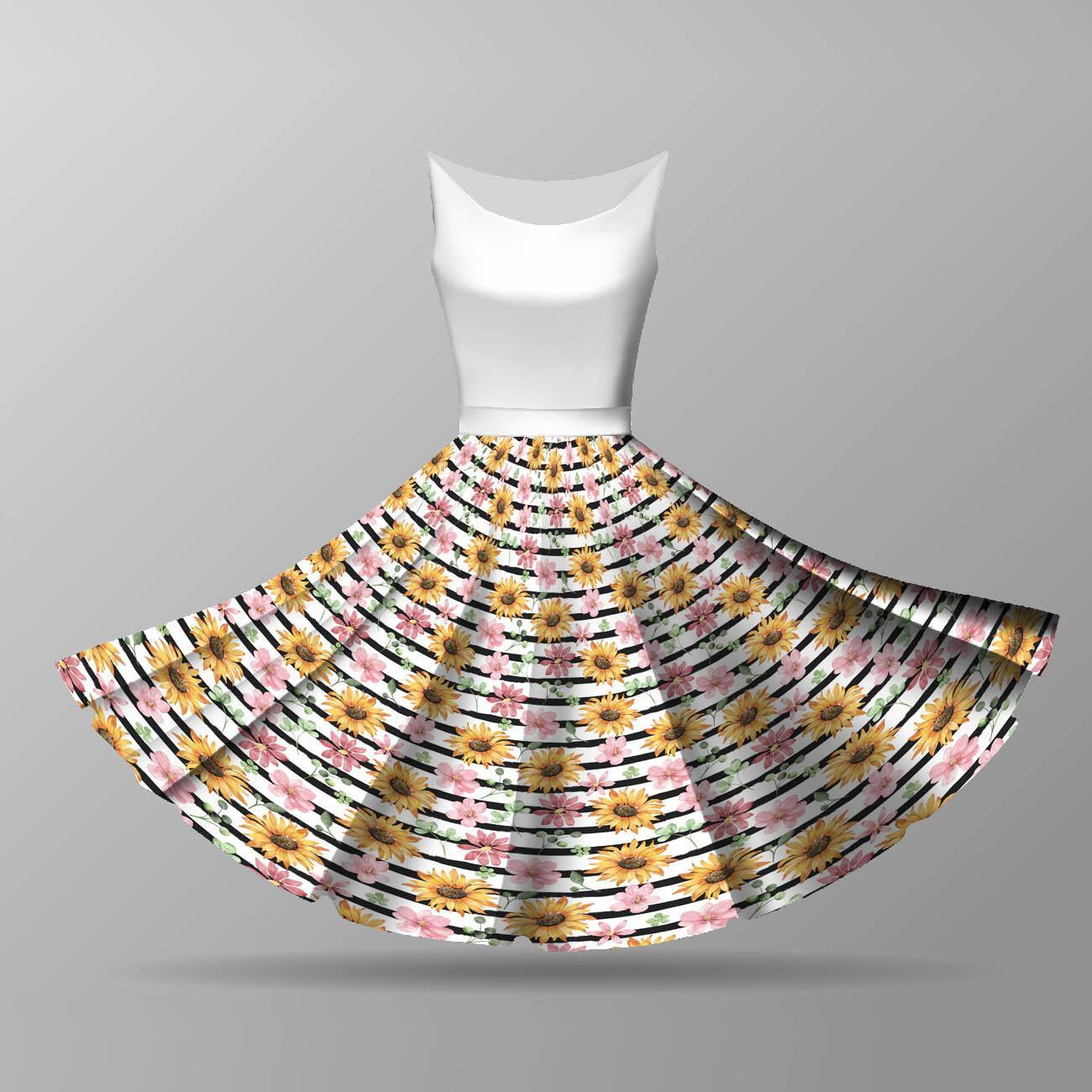 SUNFLOWERS / stripes -  big circle skirt panel 