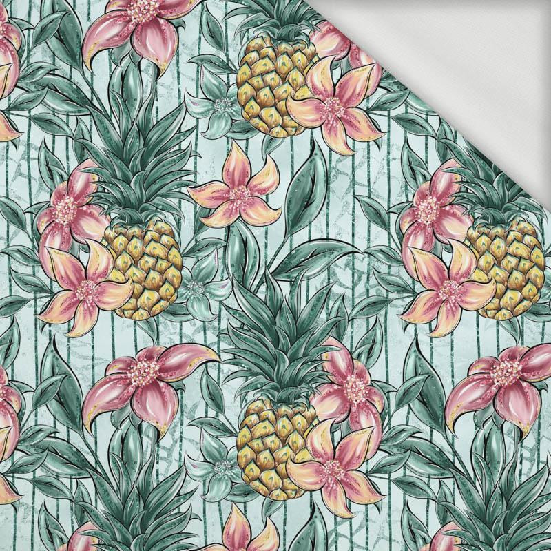 TROPICAL FLOWERS AND PINEAPPLES - looped knit fabric