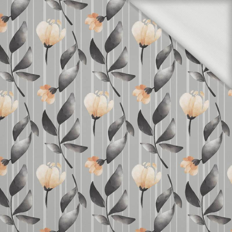 100CM FLOWERS AND LEAVES pat. 6 / grey - looped knit fabric