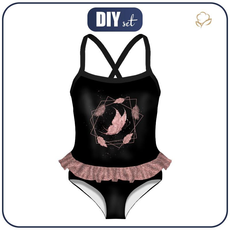 Girl's swimsuit - BUTTERFLY / rhombuses (GLITTER BUTTERFLIES)