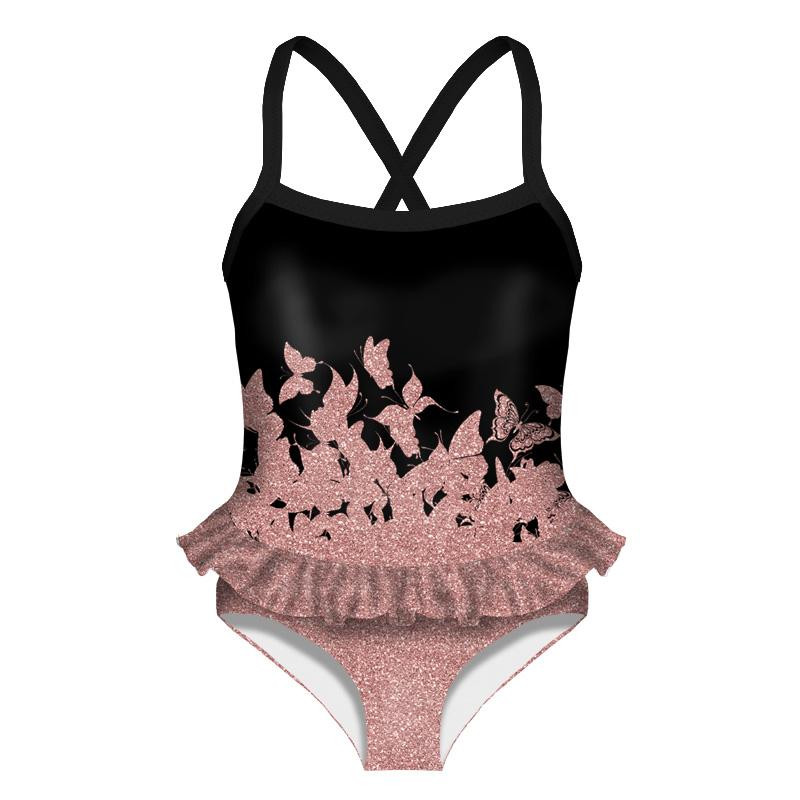 Girl's swimsuit - BUTTERFLIES / ombre (GLITTER BUTTERFLIES)