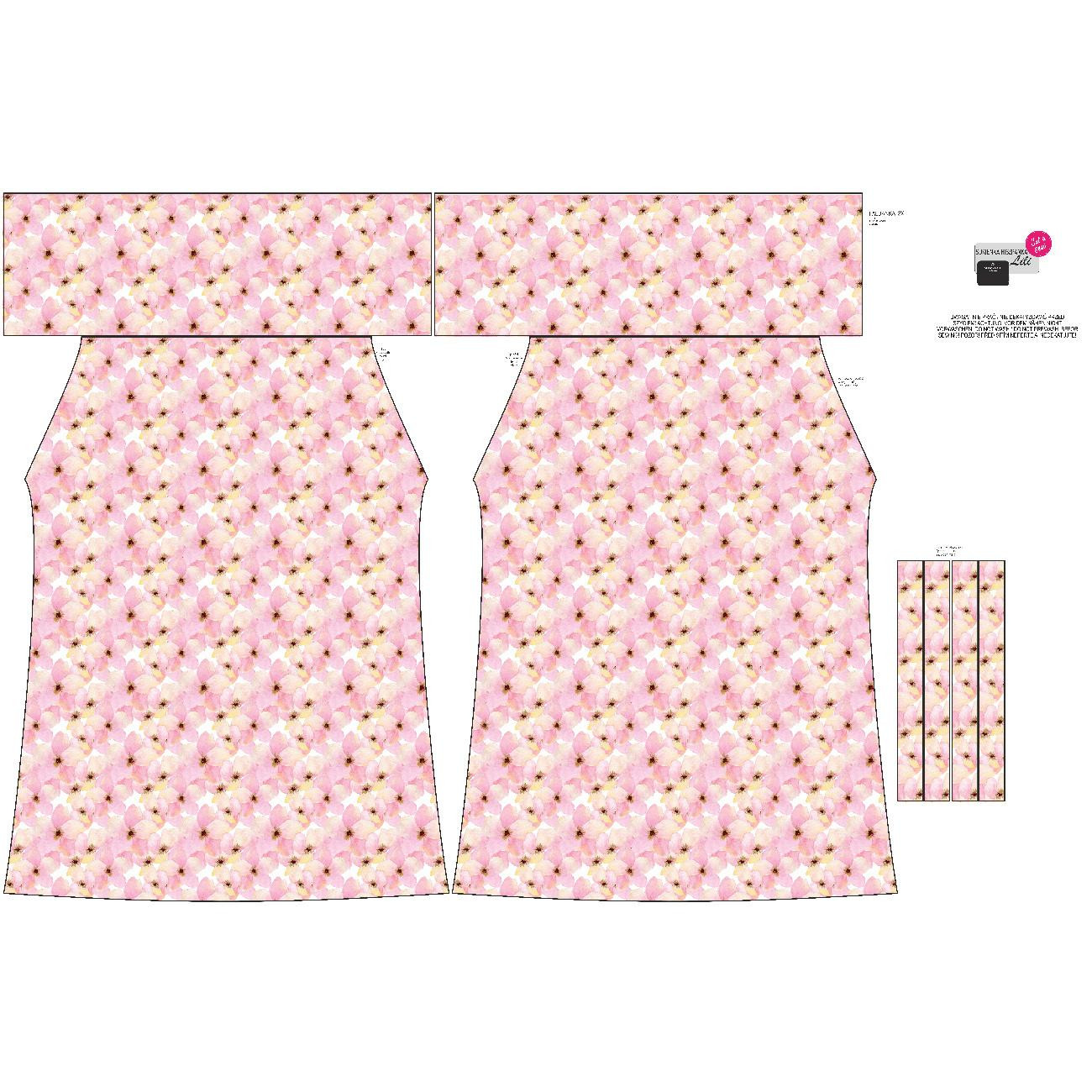 Bardot neckline dress (LILI) - PINK FLOWERS (IN THE MEADOW) - sewing set