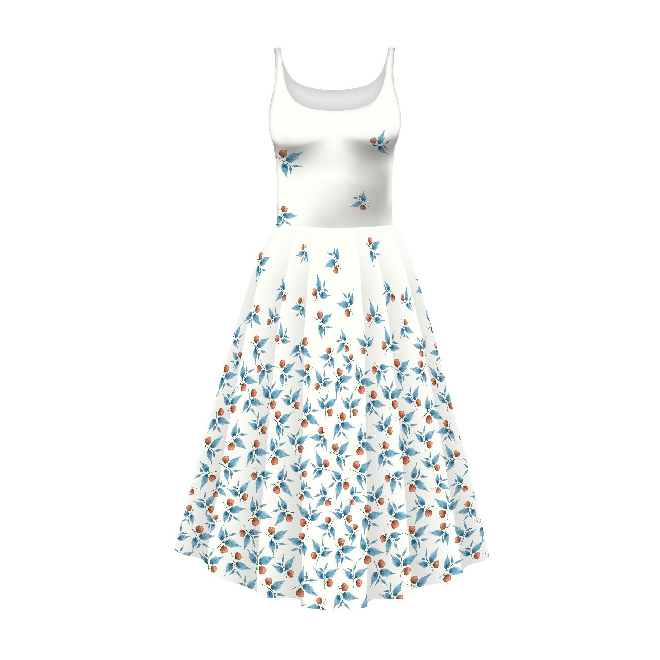 DRESS "ISABELLE" - BLUE LEAVES / white - sewing set