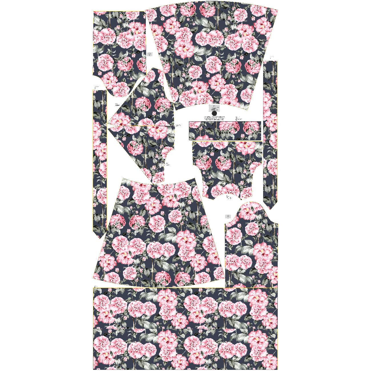 WRAP FLOUNCED DRESS (ABELLA) - PINK PEONIES pat. 2 - sewing set