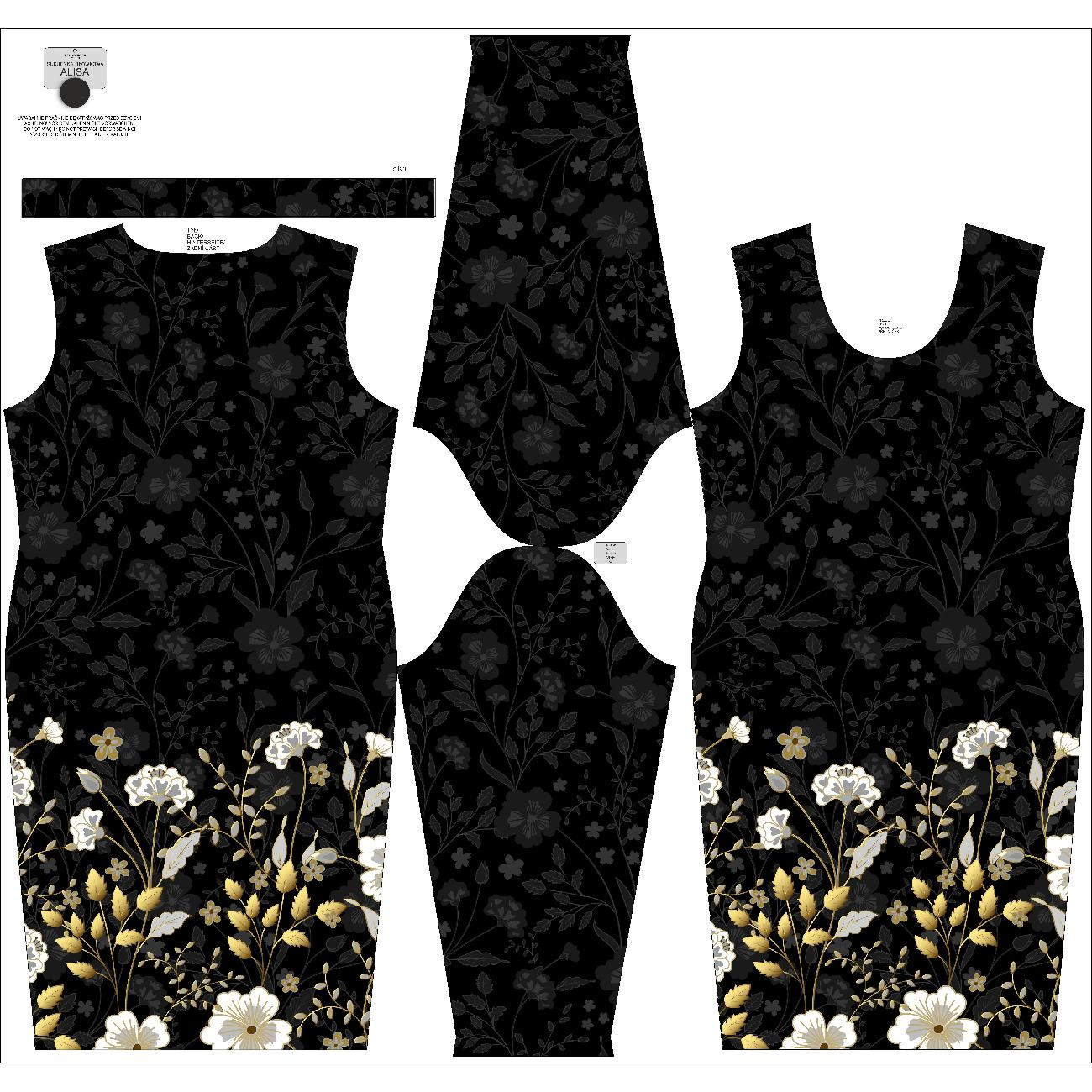 PENCIL DRESS (ALISA) - FLOWERS (pattern no. 8) / black - sewing set