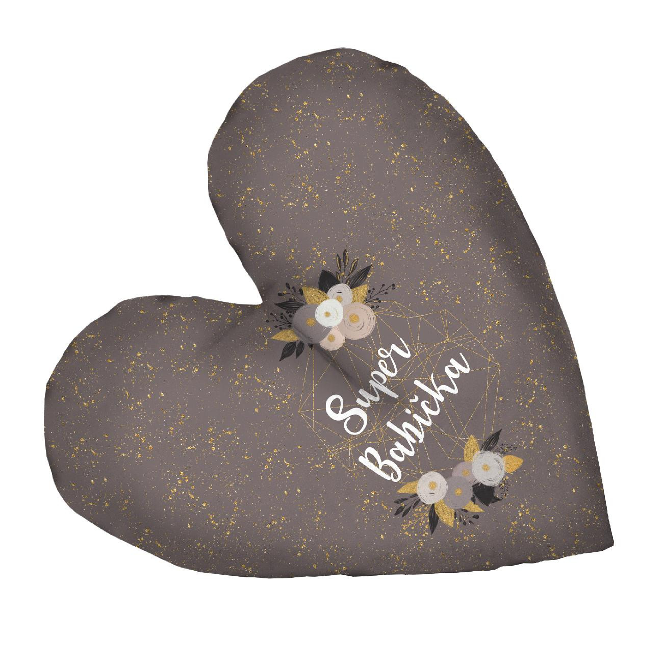 DECORATIVE PILLOW HEART - Super Babička / FLOWER BOUQUET  pat. 7 (gold)