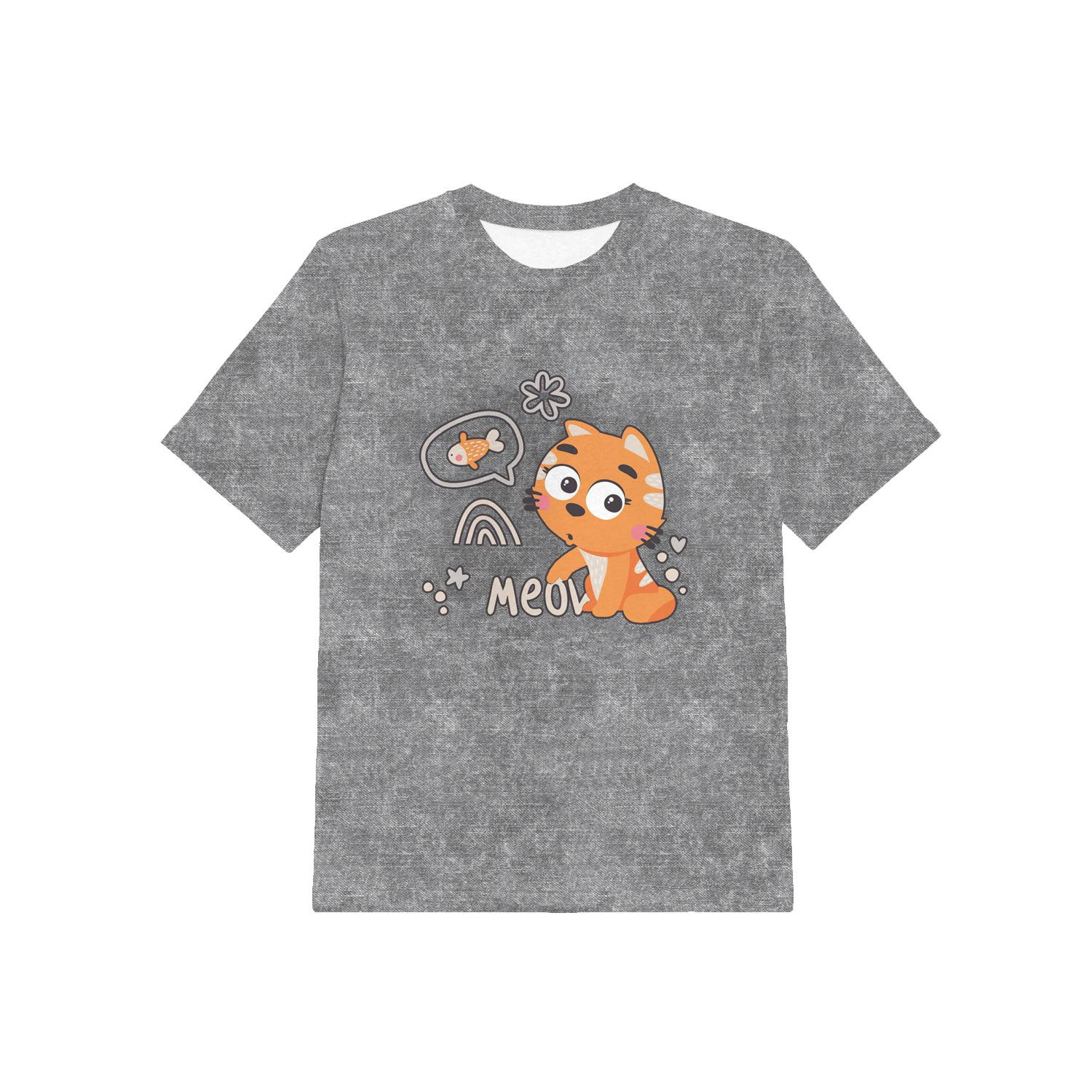 KID’S T-SHIRT - CATS / meow (CATS WORLD ) / ACID WASH GREY - single jersey