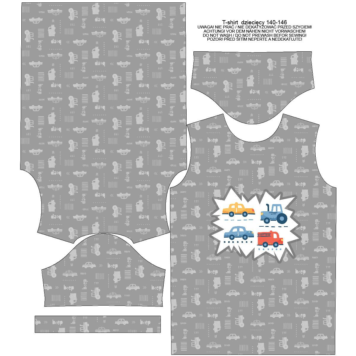 KID’S T-SHIRT - VEHICLES pat. 2 / white (ADVENTURE BEGINS) - single jersey