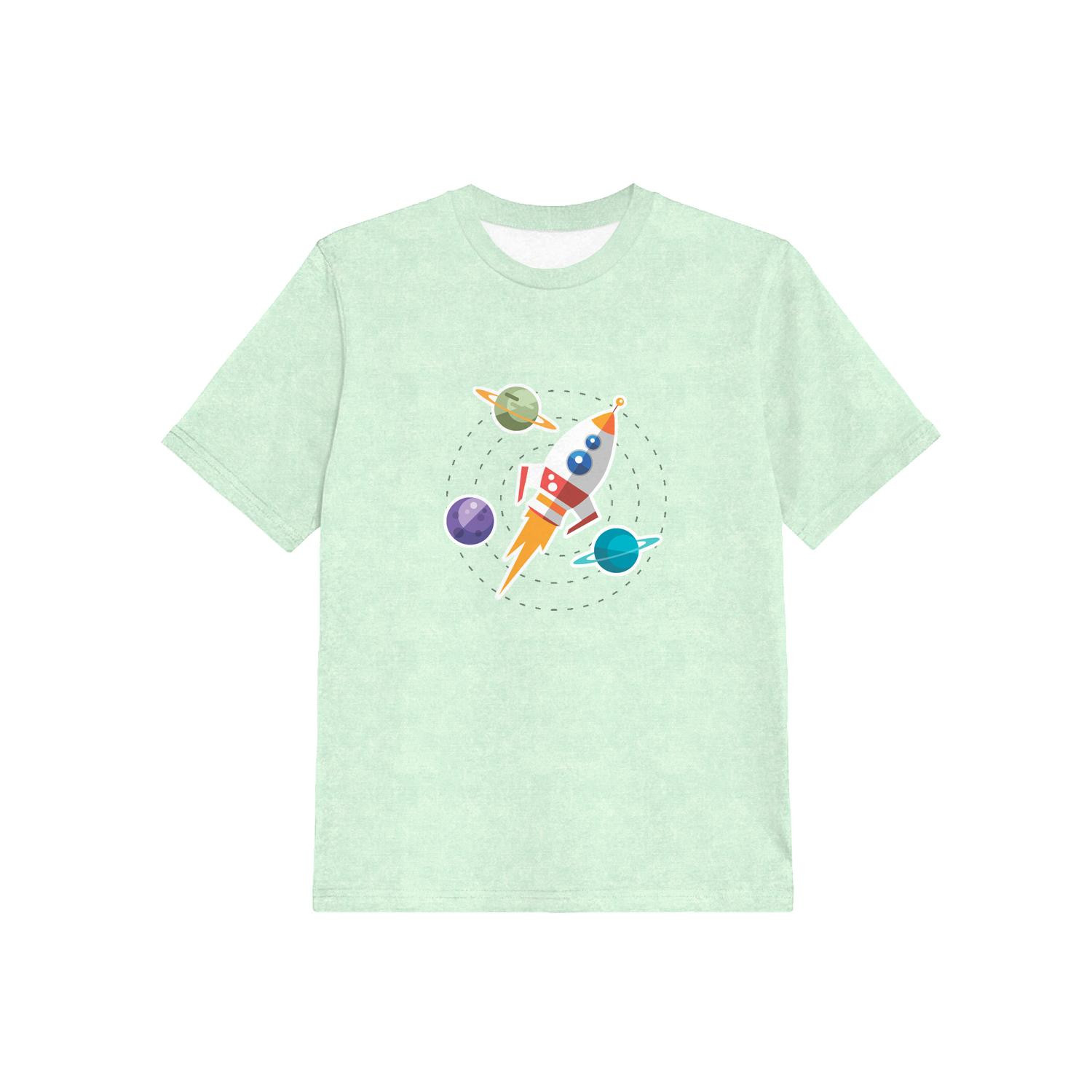 KID’S T-SHIRT - ROCKET AND PLANETS (SPACE EXPEDITION) / ACID WASH MINT - single jersey
