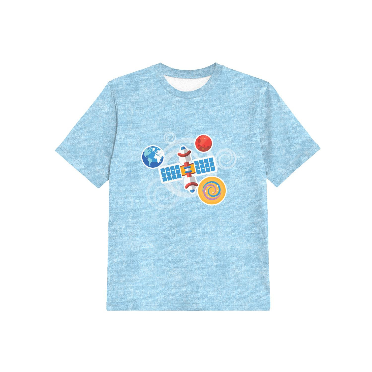 KID’S T-SHIRT - SATELLITE (SPACE EXPEDITION) / ACID WASH LIGHT BLUE - single jersey