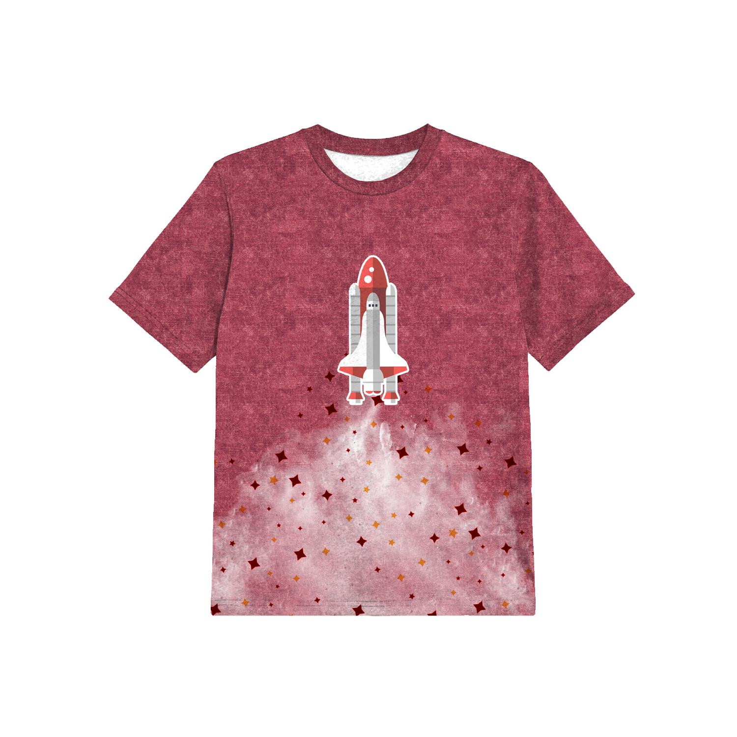 KID’S T-SHIRT - SPACESHIP (SPACE EXPEDITION) / ACID WASH MAROON - single jersey