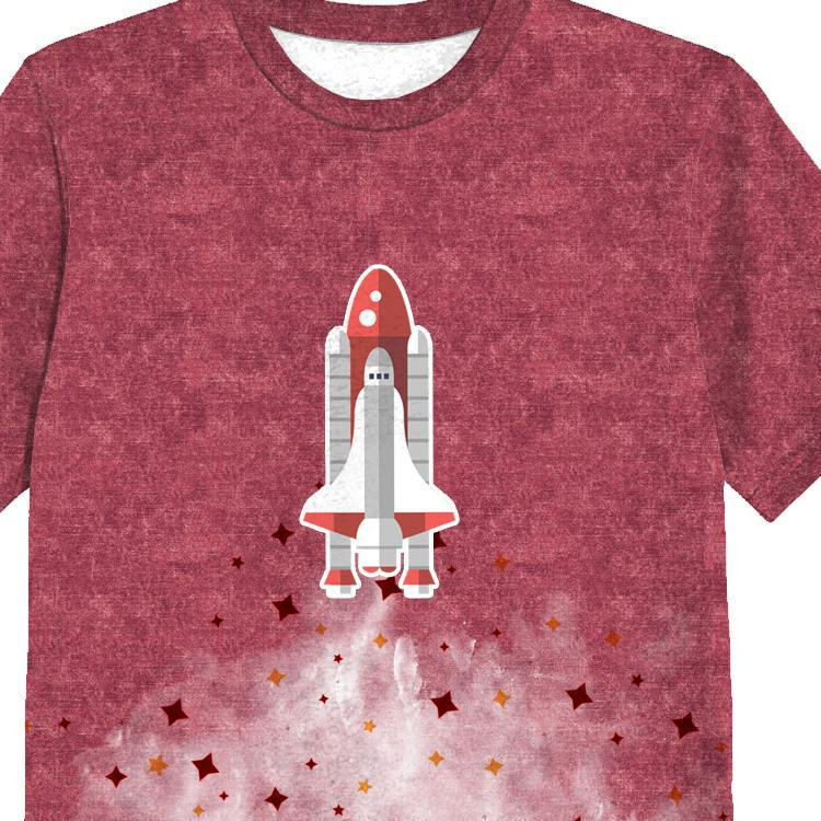 KID’S T-SHIRT - SPACESHIP (SPACE EXPEDITION) / ACID WASH MAROON - single jersey (92/98)