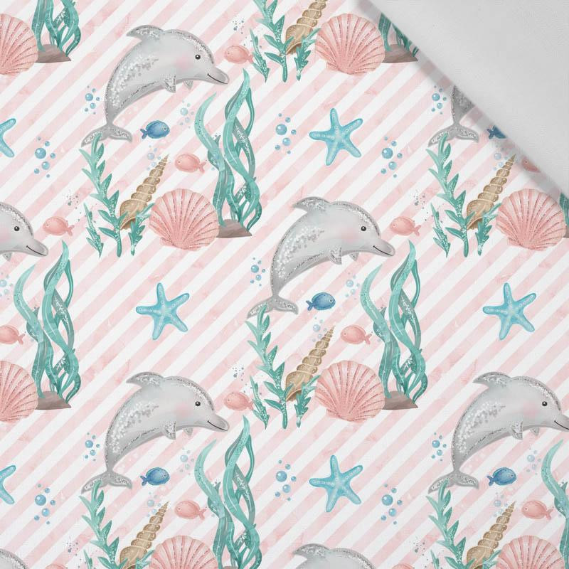 DOLPHINS / STRIPES (MAGICAL OCEAN) / pink - Cotton woven fabric