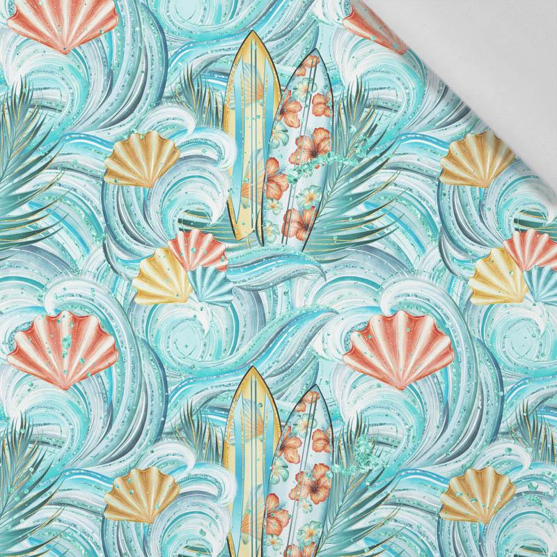 SURFBOARDS AND SHELLS / waves - Cotton woven fabric