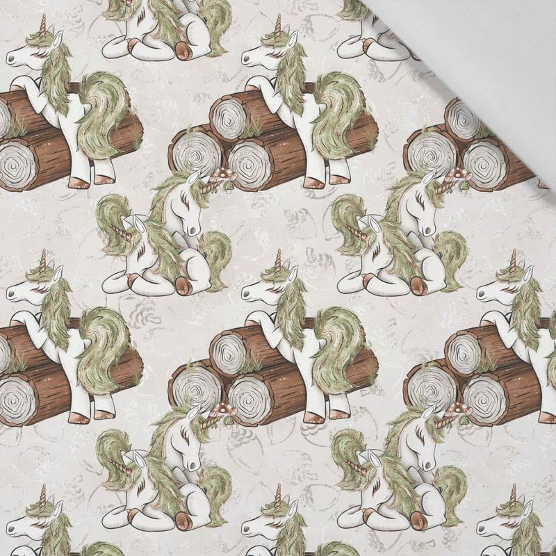 FOREST UNICORNS pat. 1 / beige - Cotton woven fabric