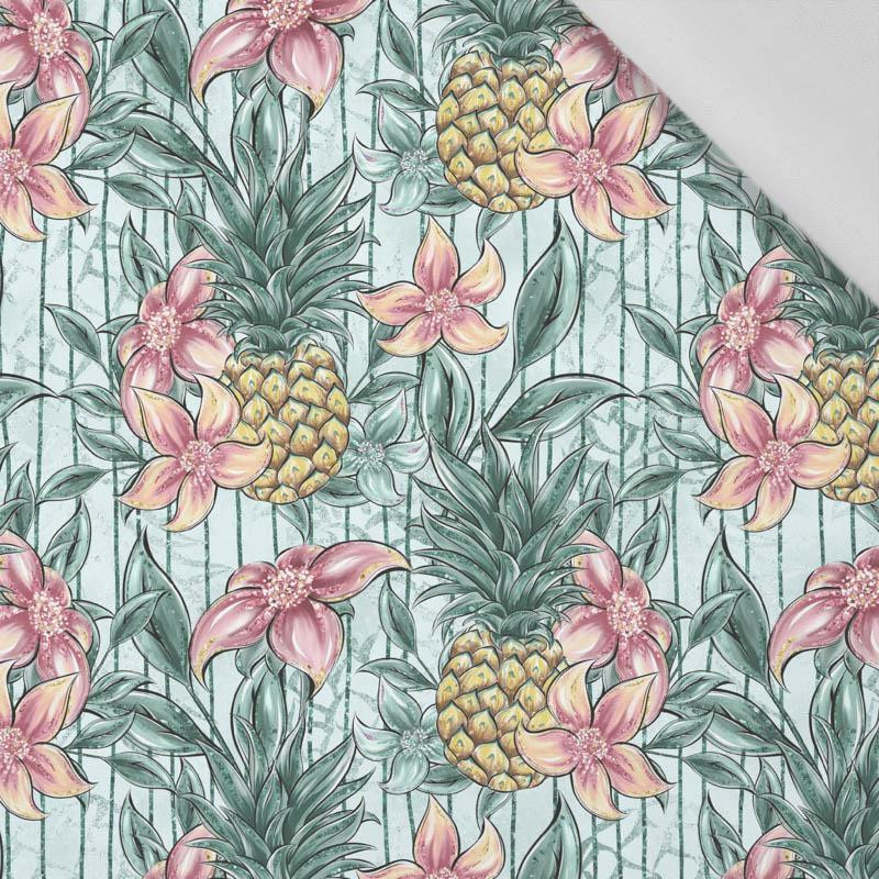 TROPICAL FLOWERS AND PINEAPPLES - Cotton woven fabric