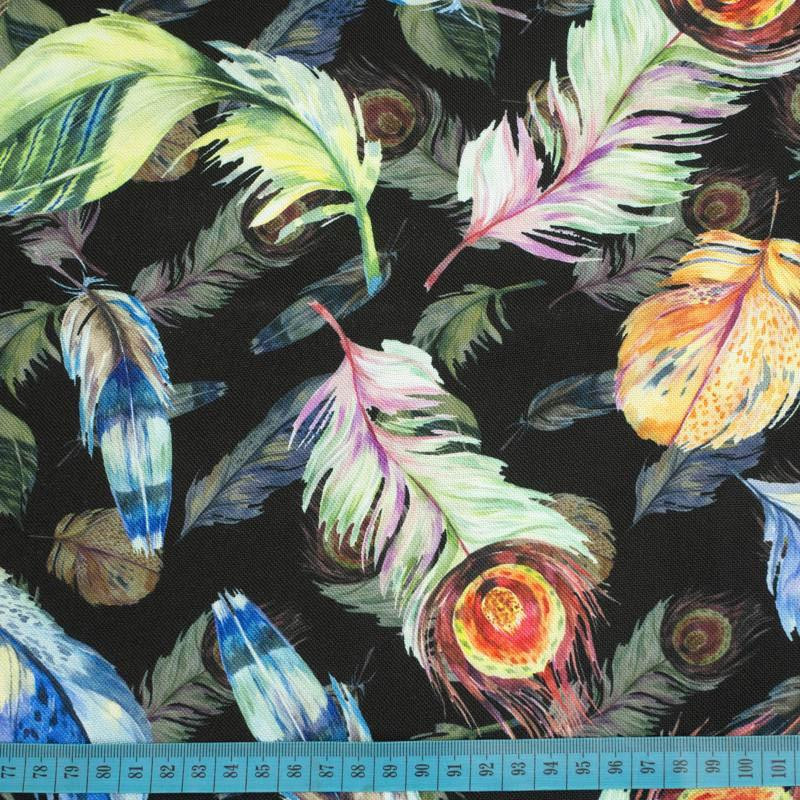 PEACOCK FEATHERS / black - Waterproof woven fabric