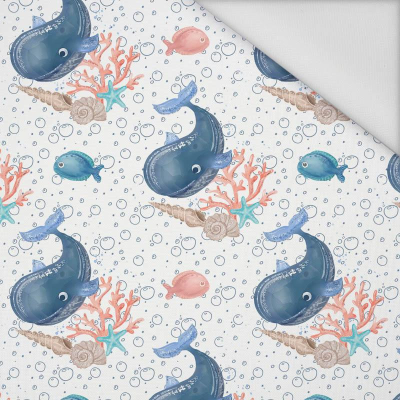 WHALES / bubbles (MAGICAL OCEAN) / white - Waterproof woven fabric