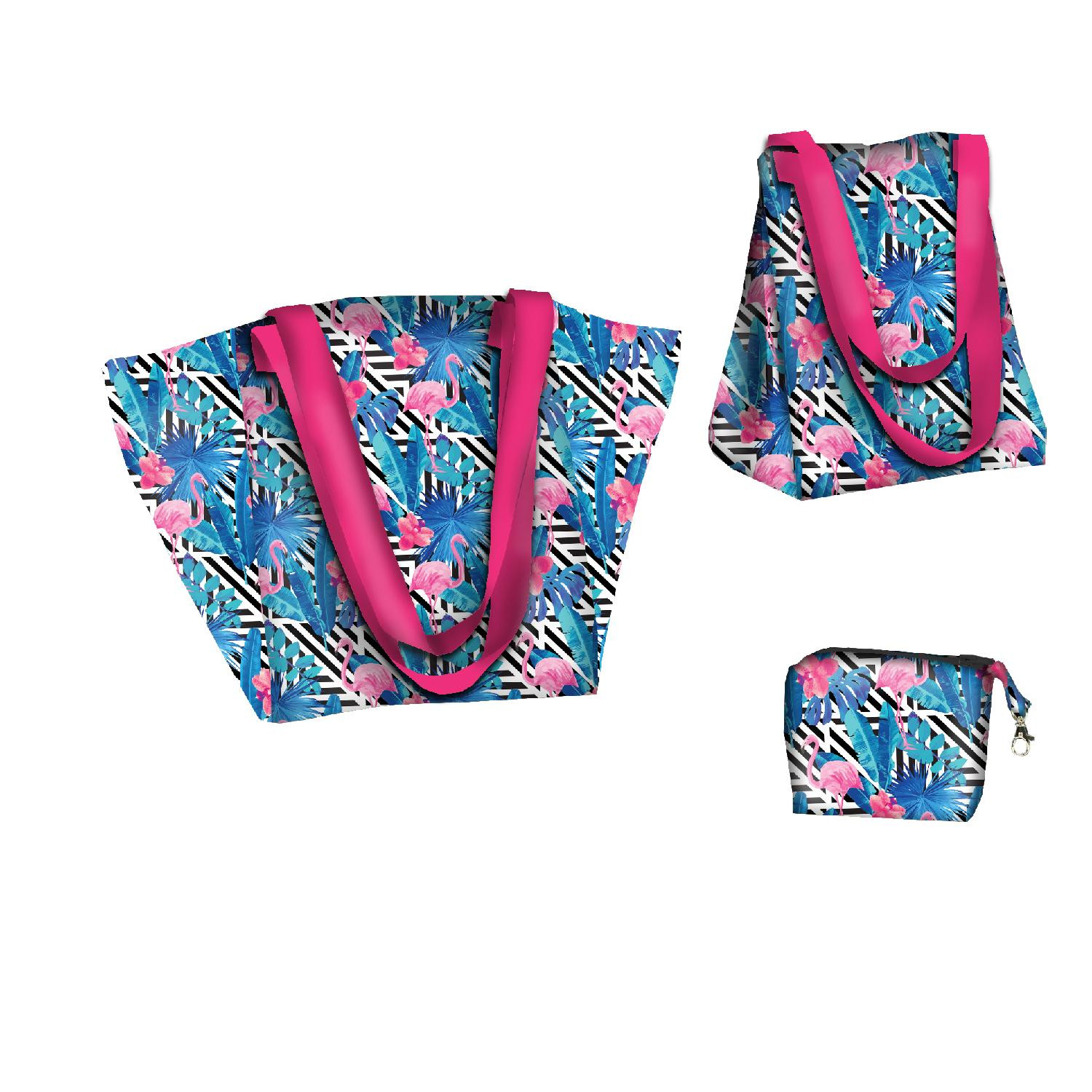 XL bag with in-bag pouch 2 in 1 - TROPICAL FLAMINGOS - sewing set