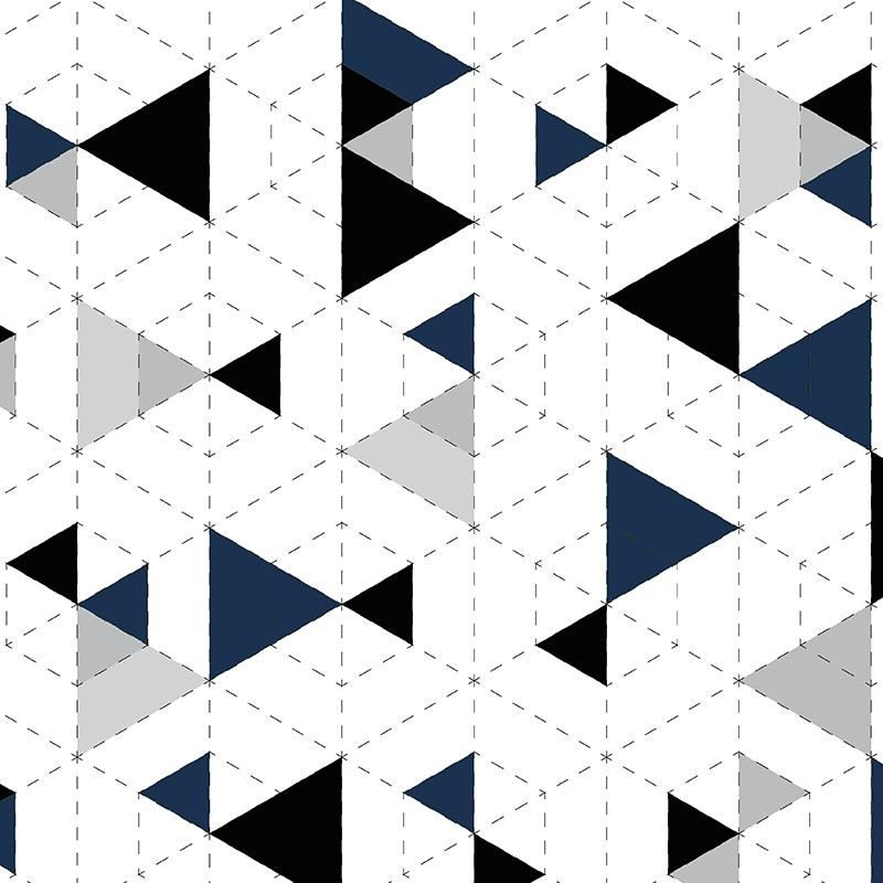 GEOMETRIC TRIANGLES NAVY 2 / white - Cotton woven fabric