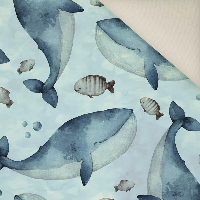BLUE WHALES (THE WORLD OF THE OCEAN) / CAMOUFLAGE pat. 2 (light blue)- Upholstery velour 
