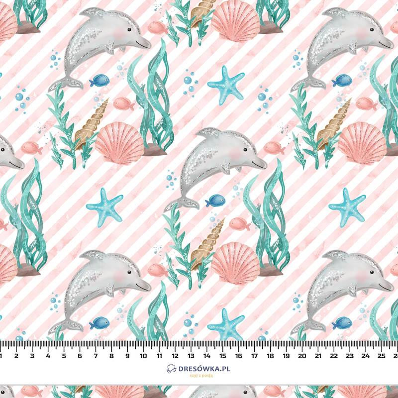 DOLPHINS / STRIPES (MAGICAL OCEAN) / pink - Cotton woven fabric