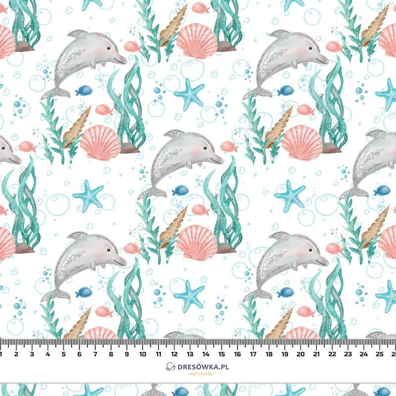 DOLPHINS pat. 2 (MAGICAL OCEAN) / white - Cotton woven fabric