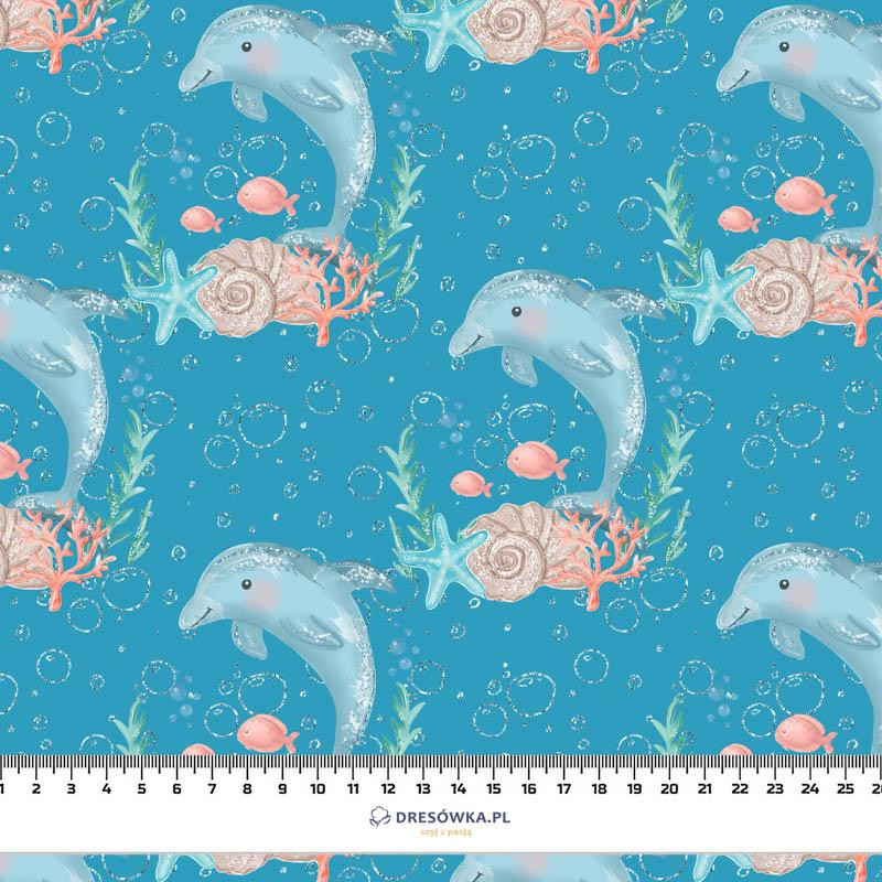 DOLPHINS pat. 3 (MAGICAL OCEAN) / blue - Cotton woven fabric