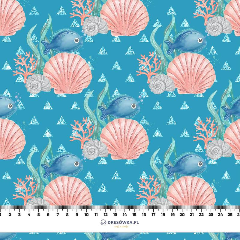 FISH AND SHELLS (MAGICAL OCEAN) / blue - Cotton woven fabric